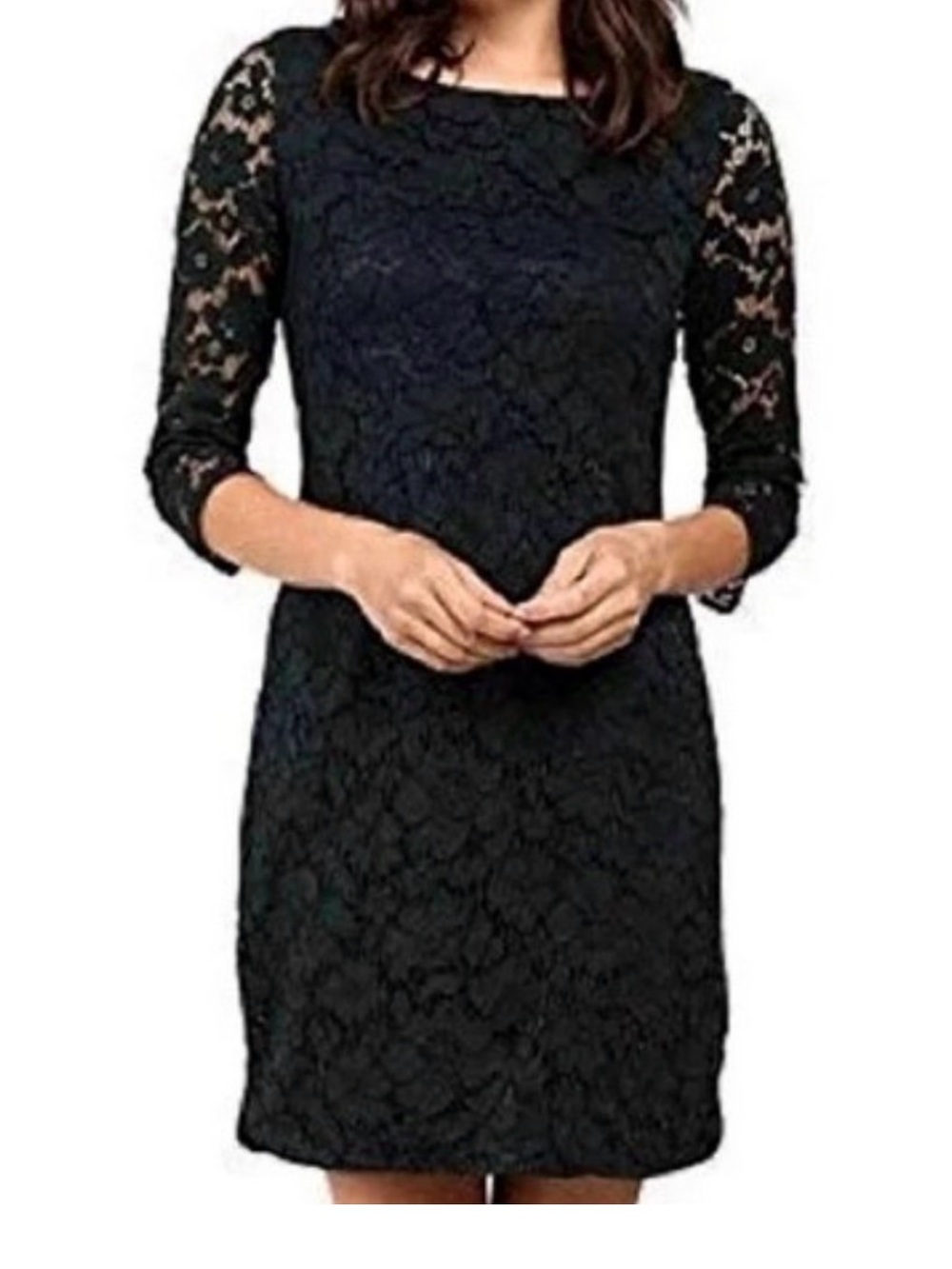 Vince Camuto Forest Green Lace Shift Dress - Three-Quarter Sleeves